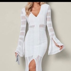 Venus white long bell sleeve dress